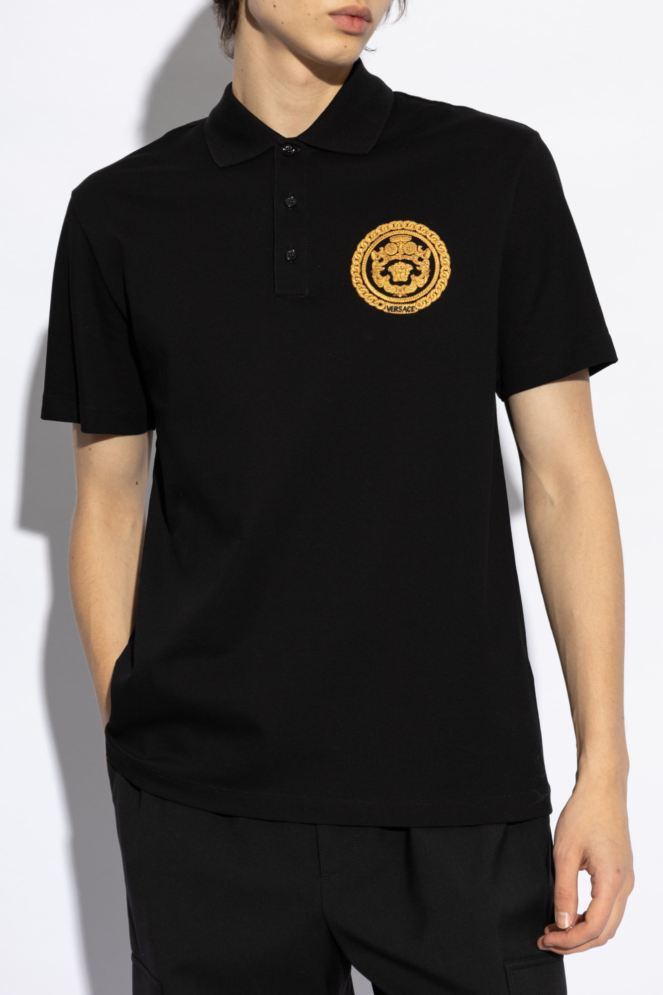 Black Polo with embroidered logo Versace - Vitkac AS
